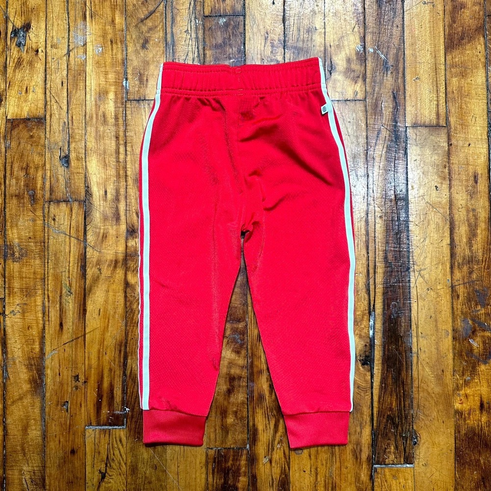 adidas SST Track‎ Pants Kids 3T Red Embroidered Trefoil Tapered Leg Drawstring - Picture 4 of 5